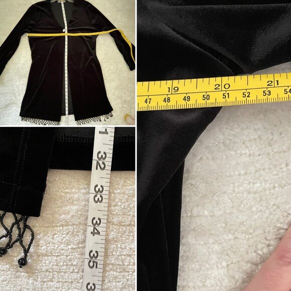 Glamorous Black Velvet Duster Cardigan Jacket With Single Button and Beaded Hem - Picture 7 of 9